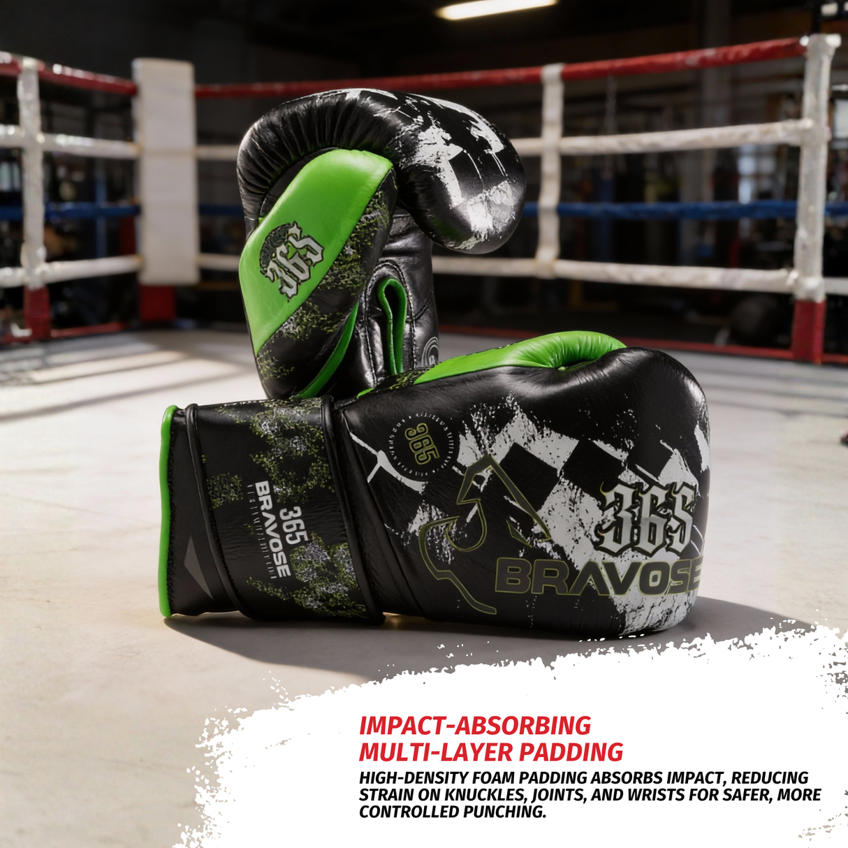 Bravose Limited Edition 16oz Velcro Boxing Gloves Black & Green