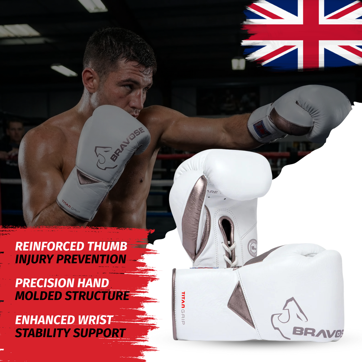 Bravose Titan Grip BBBOFC Horsehair Professional Fight Gloves White