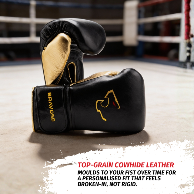 Bravose Elite Pro 2.0 Velcro Boxing Gloves Black & Gold