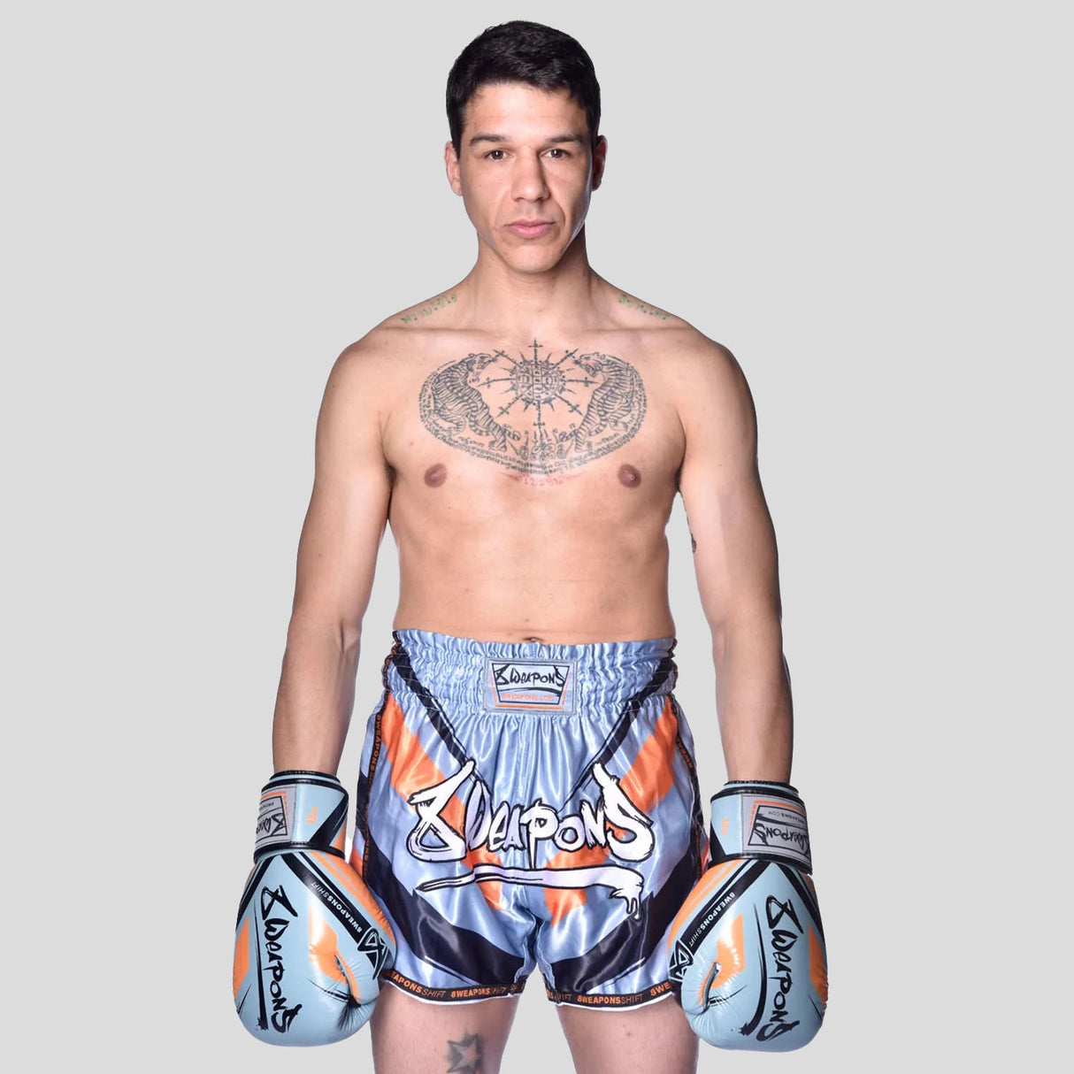 8 Weapons Shift Muay Thai Shorts Ice Grey/Orange