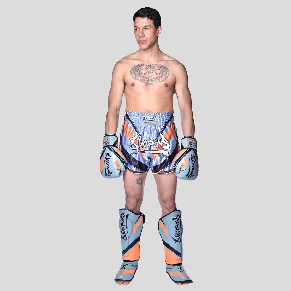 8 Weapons Shift Muay Thai Shorts Ice Grey/Orange