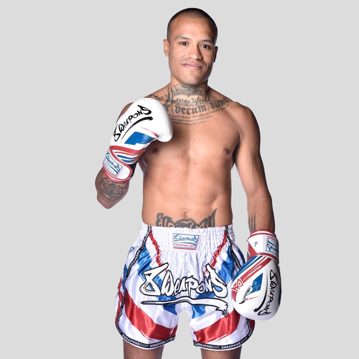8 Weapons Shift Muay Thai Shorts White/Navy/Red