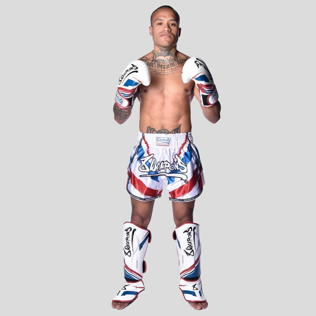 8 Weapons Shift Muay Thai Shorts White/Navy/Red
