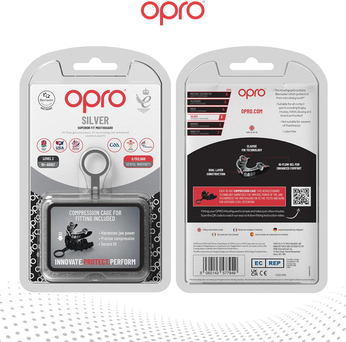 Opro Silver Grillz Self-Fit Mouth Guard Black/Silver