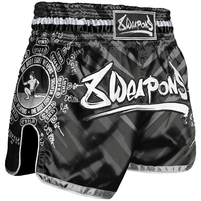 8 Weapons 8 Ways Yant Muay Thai Shorts Black/Silver