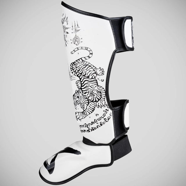 8 Weapons Sak Yant Tiger Shin Guards White/Black