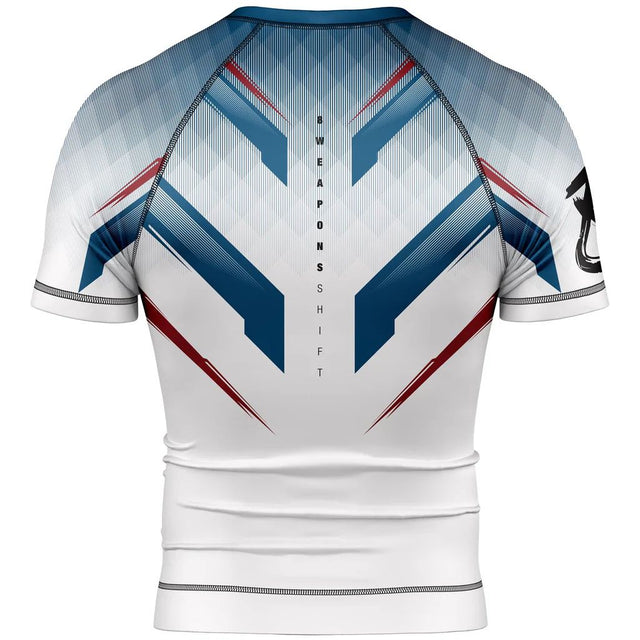 8 Weapons Shift Short Sleeve Rash Guard White/Navy/Red