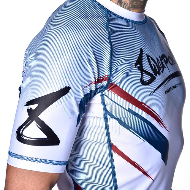 8 Weapons Shift Short Sleeve Rash Guard White/Navy/Red