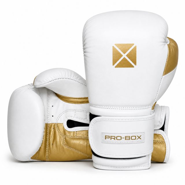 Pro-Box Pro-Spar Leather Boxing Gloves White/Gold