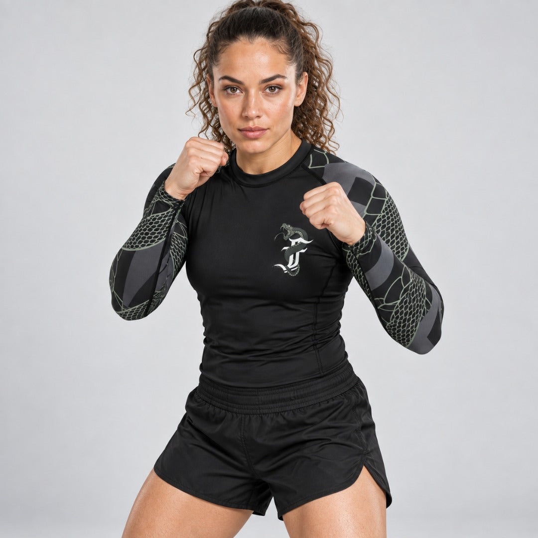 Fumetsu Anaconda Womens Long Sleeve Rash Guard Black/Khaki