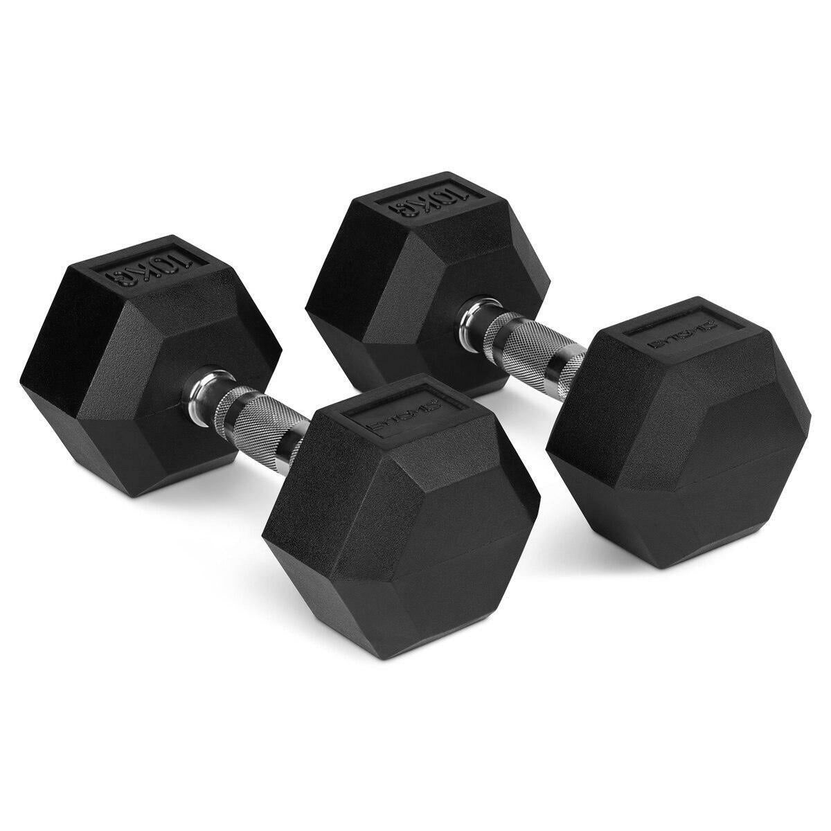 Black Bytomic Rubber 10kg Hexagon Dumbbell Set   