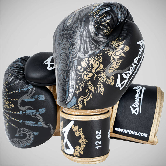 8 Weapons Three Elephants 2.0 Boxing Gloves Black/Gold