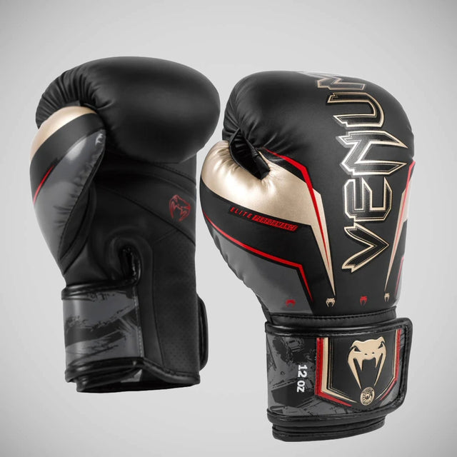 Venum Elite Evo Boxing Gloves Black/Gold/Red