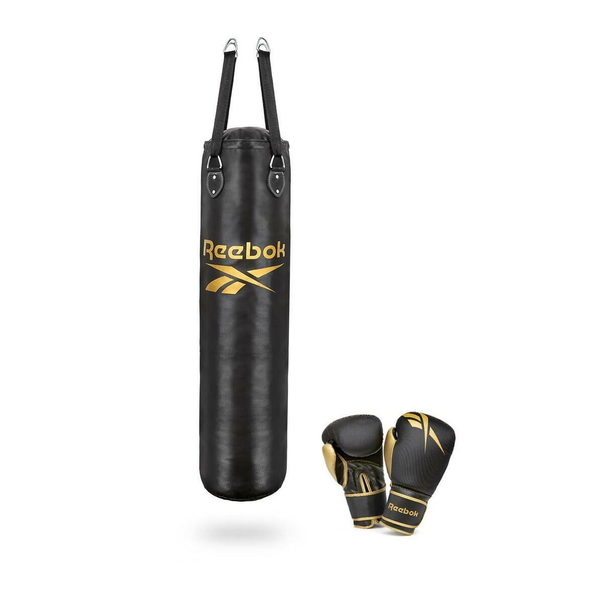 Reebok 4 pés de saco de punção e luvas de boxe preto/dourado