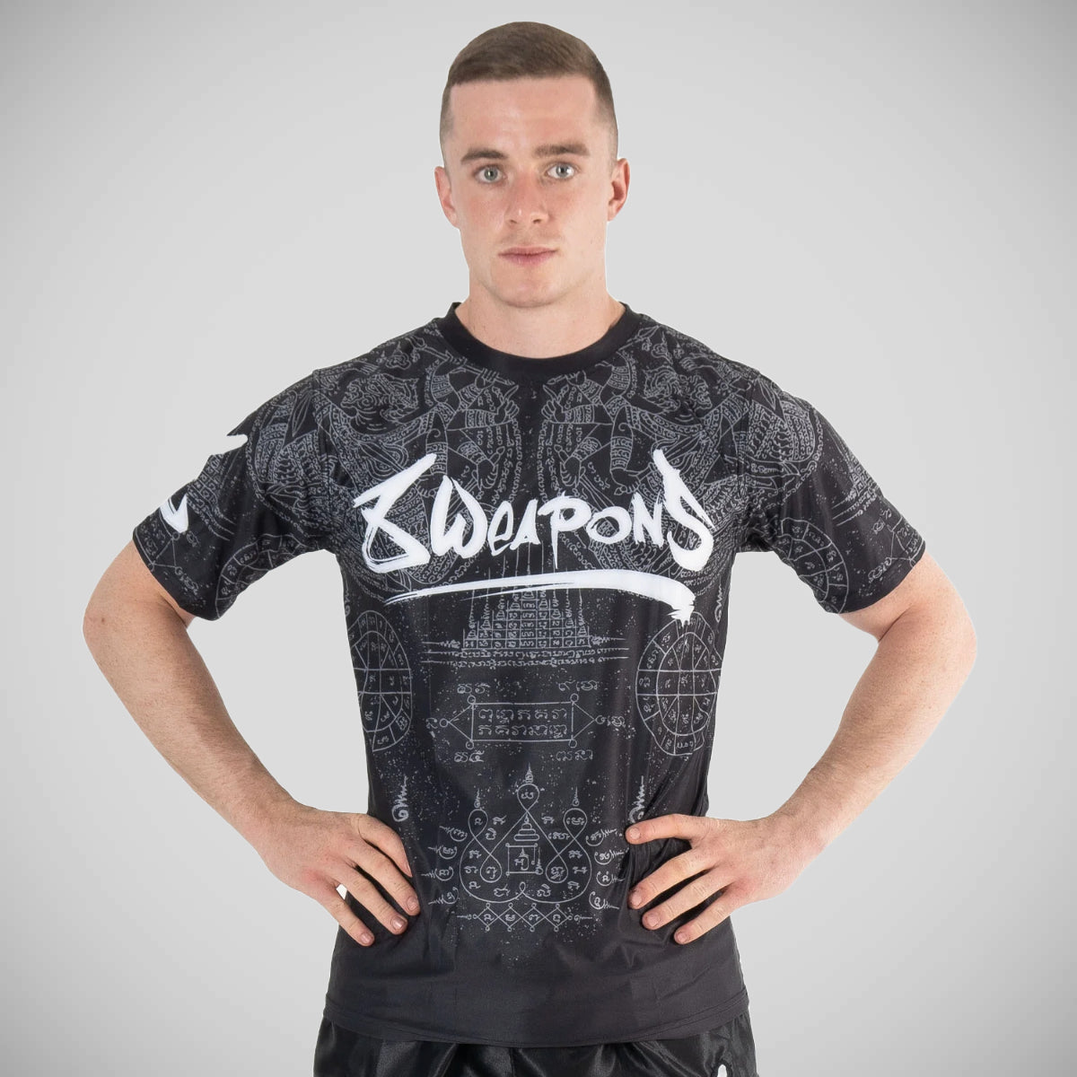 8 όπλα hanuman yant λειτουργικό μπλουζάκι μαύρο/γκρι