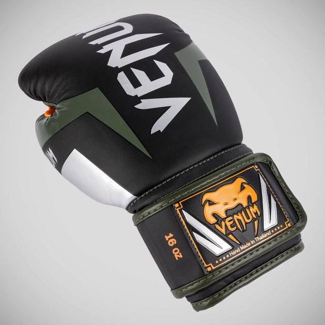 Venum Elite Boxing Gloves Black/Silver/Khaki