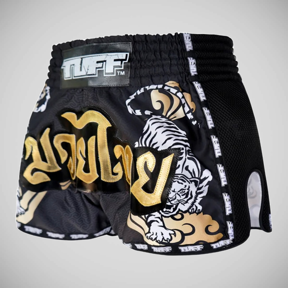 Tuff Sport MRS301 Retro -Stil Doppel Tiger Muay Thai Shorts Schwarz