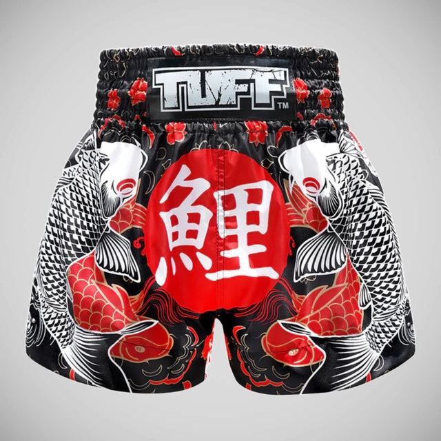 TUFF Sport MS638 Black Japanese Koi Fish Muay Thai Shorts Black