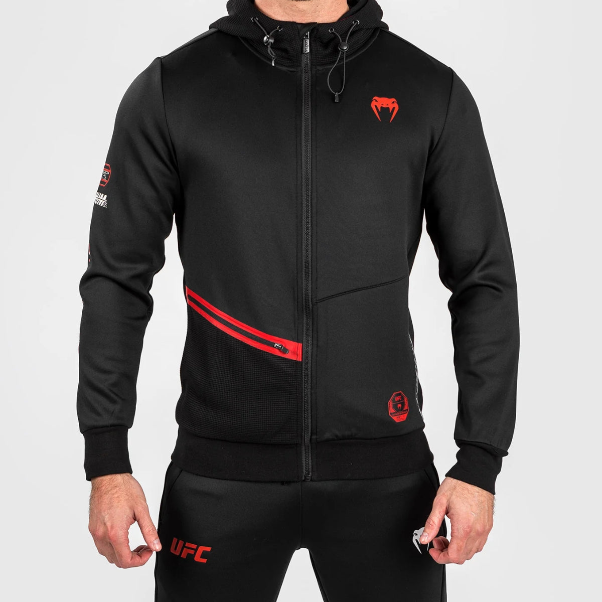 Venum UFC Adrenaline Fight Week Sweat à Capuche Zippé Femme - Kaki, Design Octogone, Coupe Ajustée