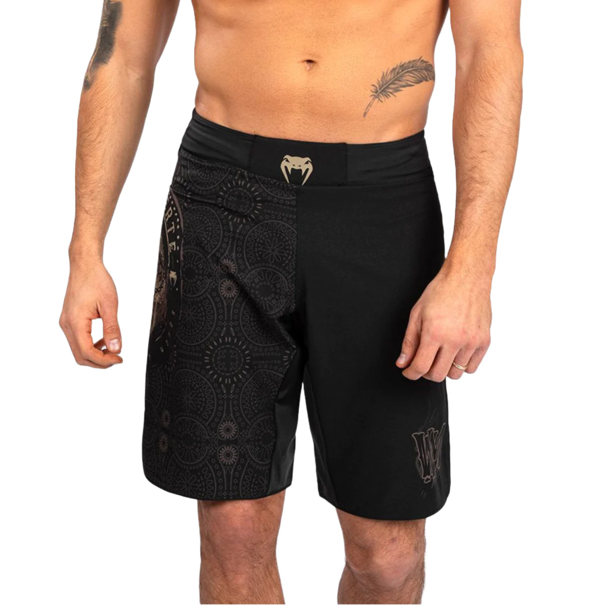 Venum santa muerte lateral escuro shorts preto/marrom
