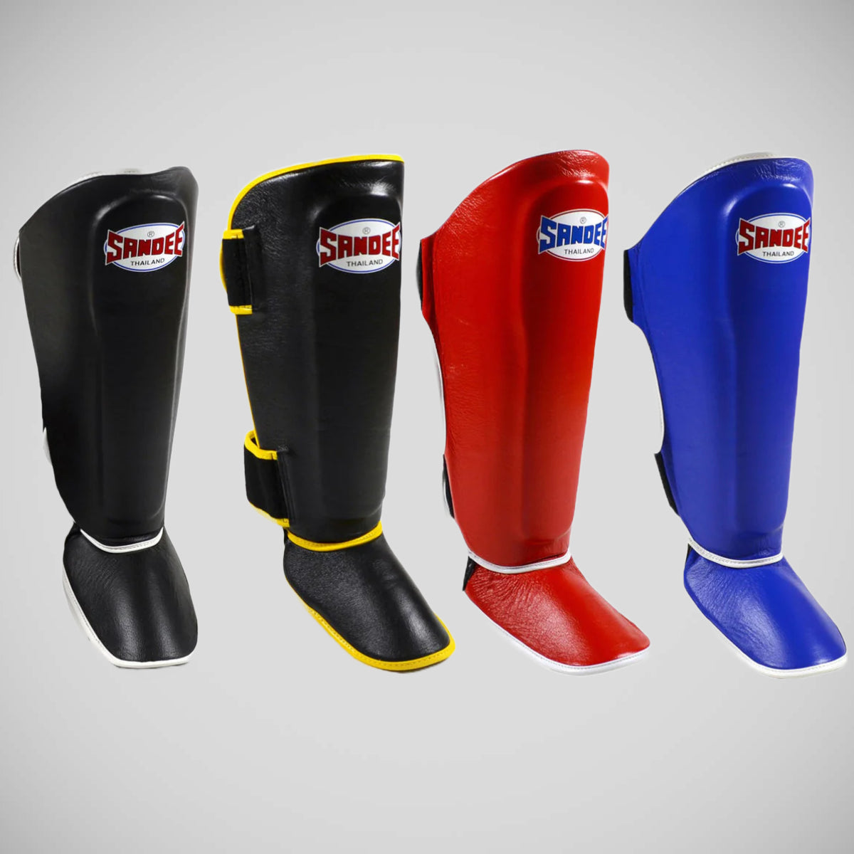 Black/Yellow Sandee Authentic Leather Shin Guards
