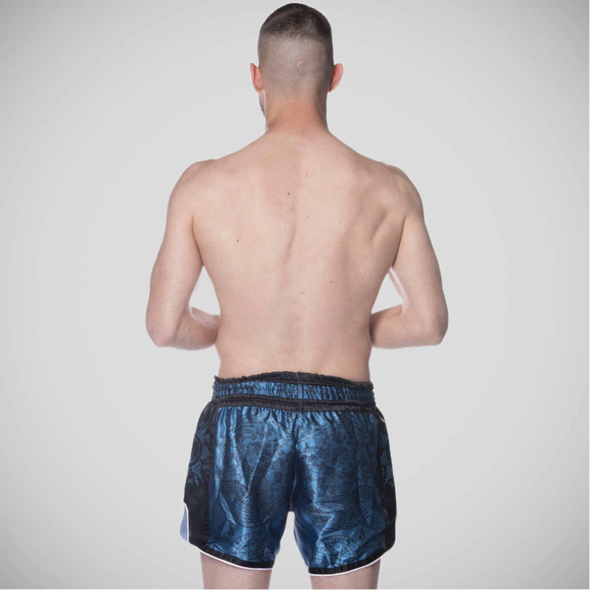 Blau/Schwarz 8 Weapons Yantra Benzinkohlenstoff Muay Thai Shorts
