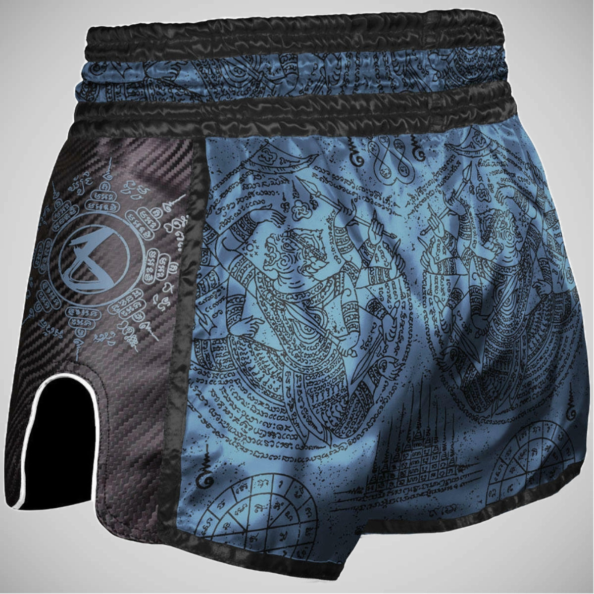 Blau/Schwarz 8 Weapons Yantra Benzinkohlenstoff Muay Thai Shorts