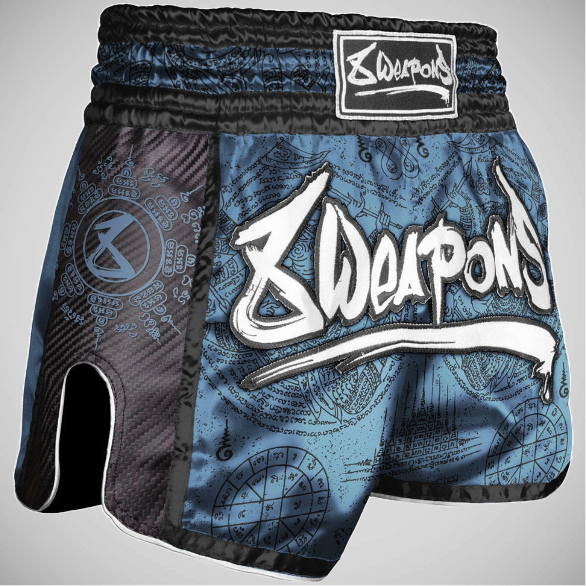 Blau/Schwarz 8 Weapons Yantra Benzinkohlenstoff Muay Thai Shorts