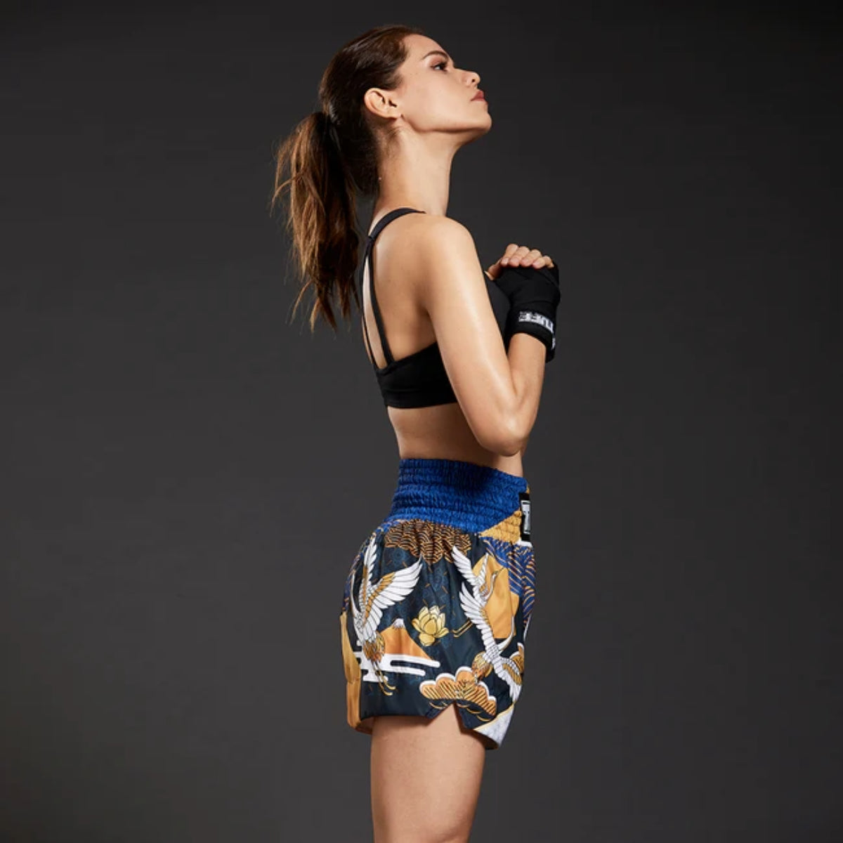 TUFF Sport MS651 Majestic Crane Muay Thai Shorts Blue