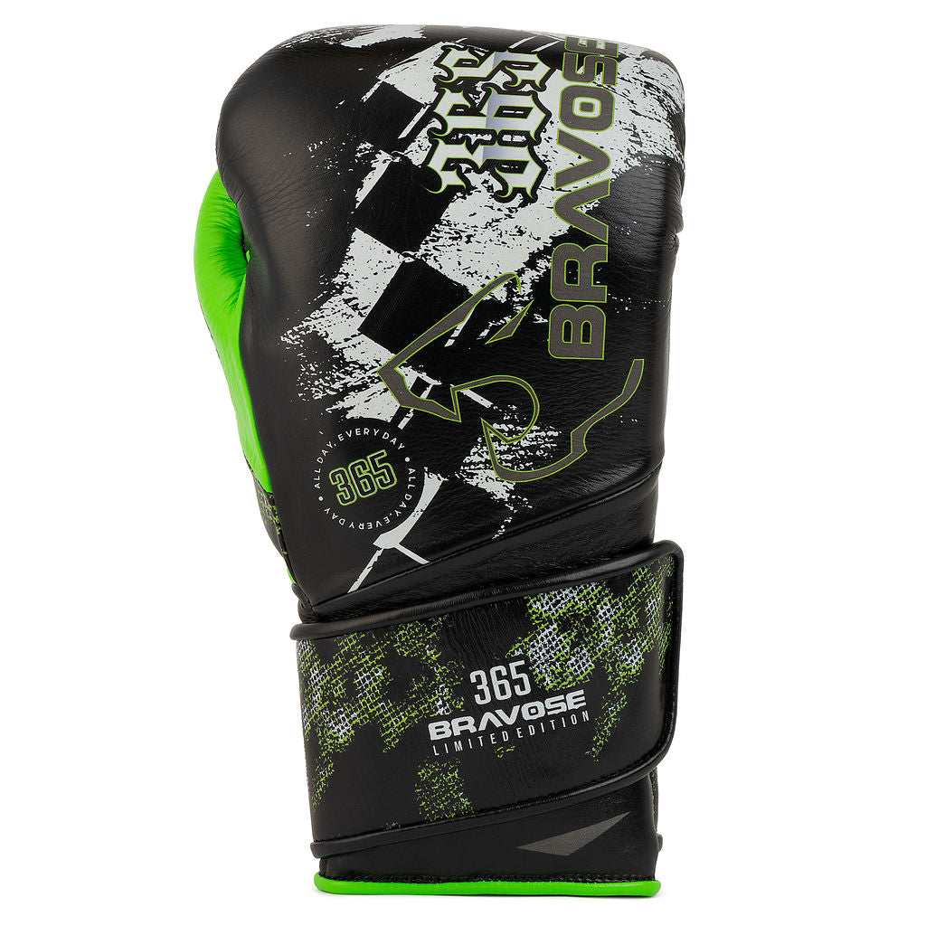 Bravose Limited Edition 16oz Velcro Boxing Gloves Black & Green