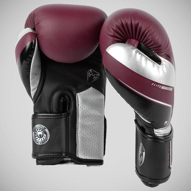 Venum Elite Evo Boxing Gloves Burgundy/Silver