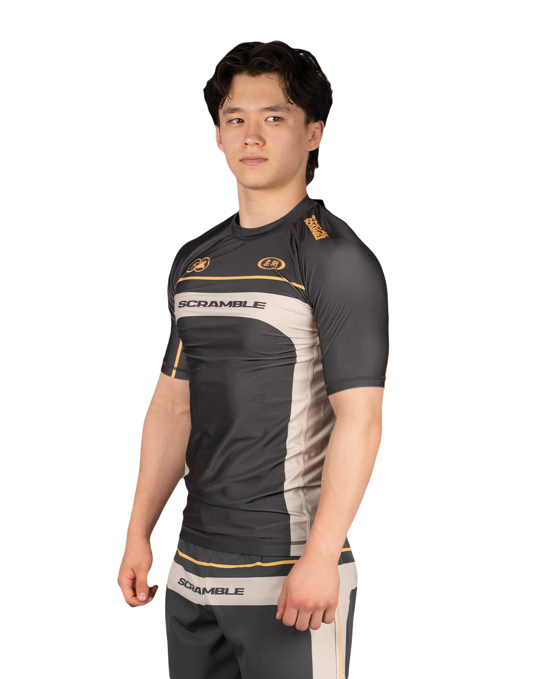 Scramble Duotone Rash Guard Black in black, stone and orange, view 3 of 5