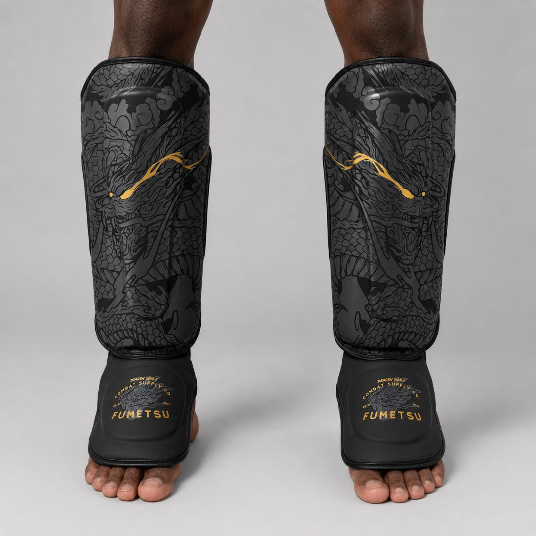 Fumetsu Dragon Slayer Shin Guards Black/Gold Lifestyle 2
