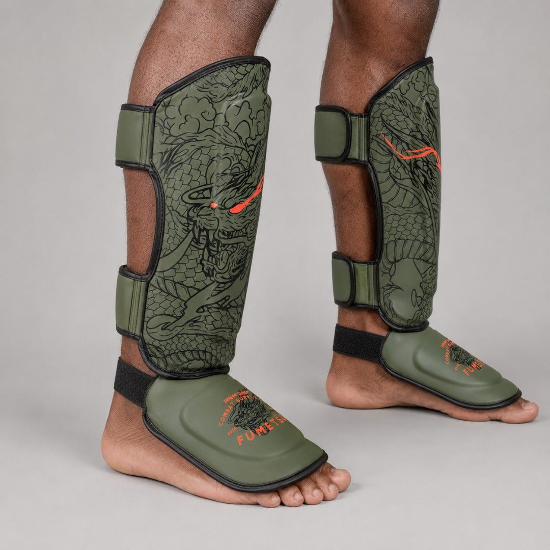 Fumetsu Dragon Slayer Shin Guards Khaki/Orange Lifestyle 4