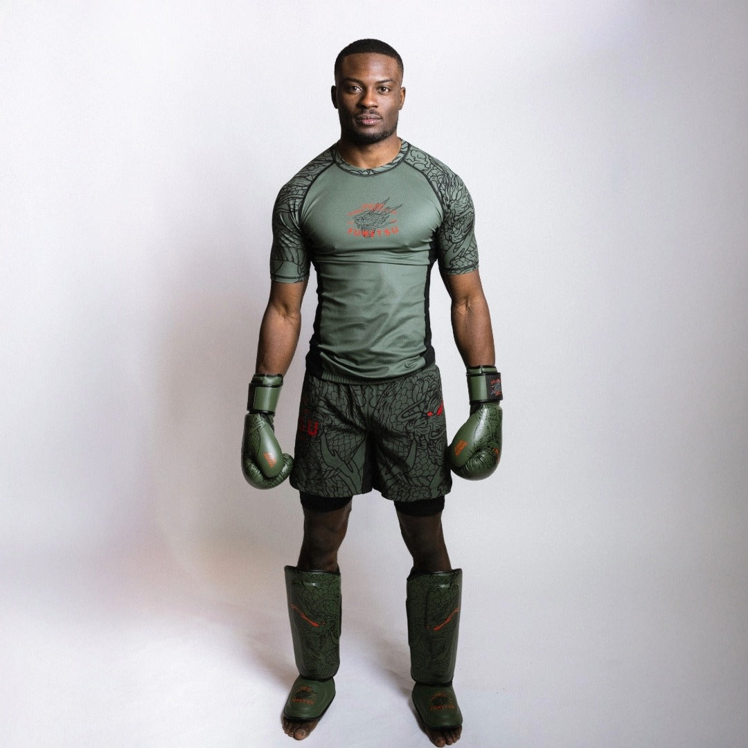 Fumetsu Dragon Slayer Shin Guards Khaki/Orange Lifestyle 5