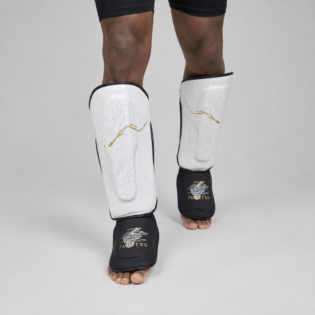 Fumetsu Dragon Slayer Shin Guards White/Black/Gold Lifestyle 2