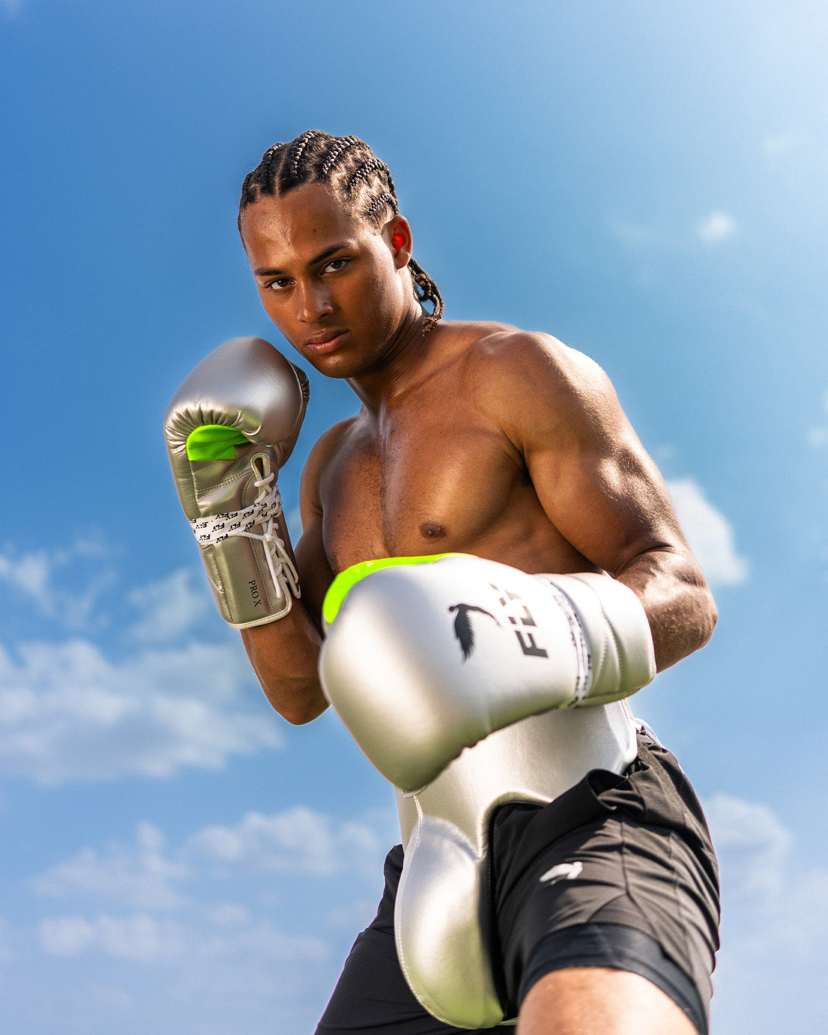 Fly Superlace Pro X 2 Boxing Gloves Silver/Neon