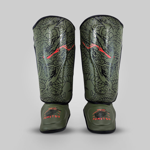 Fumetsu Dragon Slayer Shin Guards Khaki/Orange