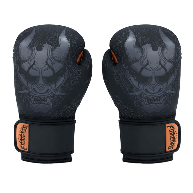Fumetsu Oni Boxing Gloves Black/Grey/Bronze - design close-up