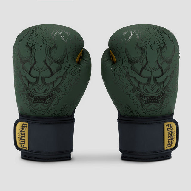 Fumetsu Oni Boxing Gloves Khaki/Black/Gold - front view