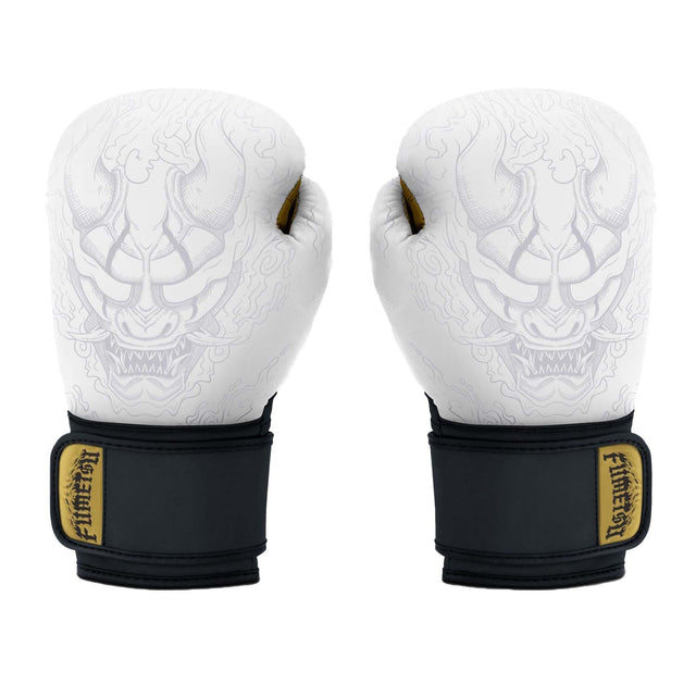 Fumetsu Oni Boxing Gloves White/Black/Gold - design close-up