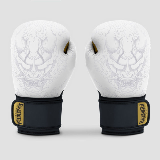 Fumetsu Oni Boxing Gloves White/Black/Gold - front view
