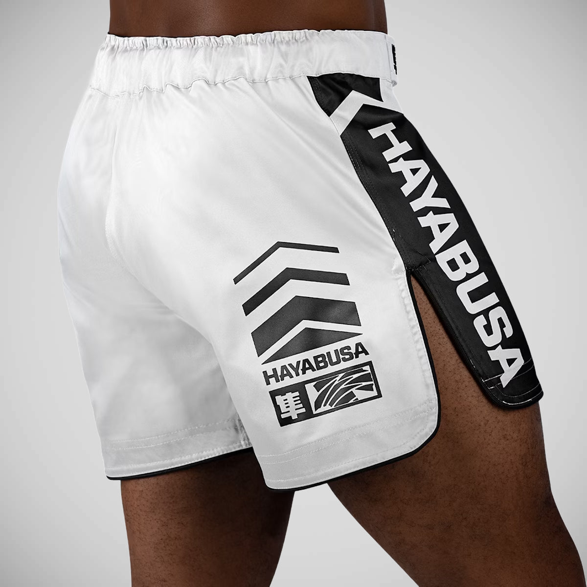 Hayabusa-Ikone mitten im Oberschenkel MMA Shorts Weiß/Schwarz
