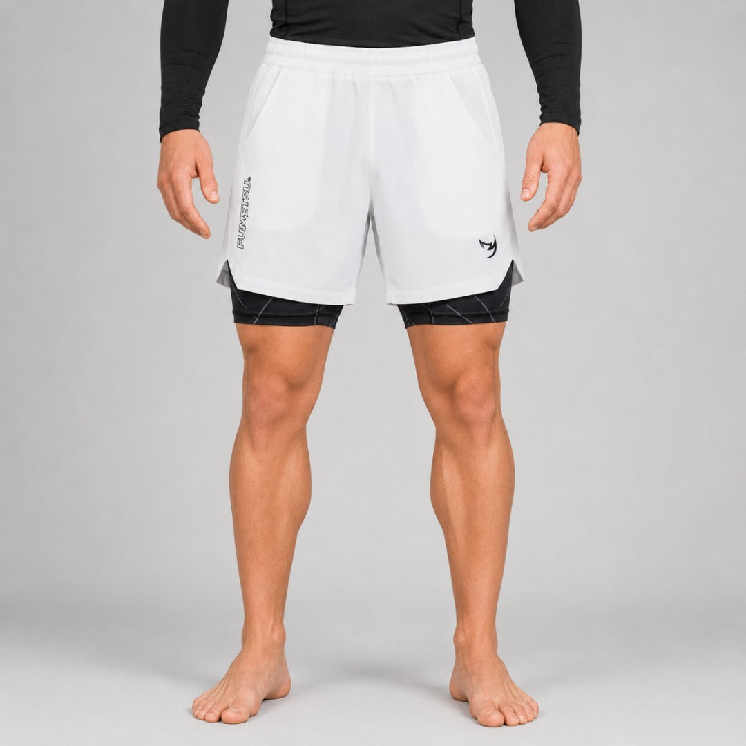 Icon Dual Layer Training Shorts White/Black Lifestyle 3
