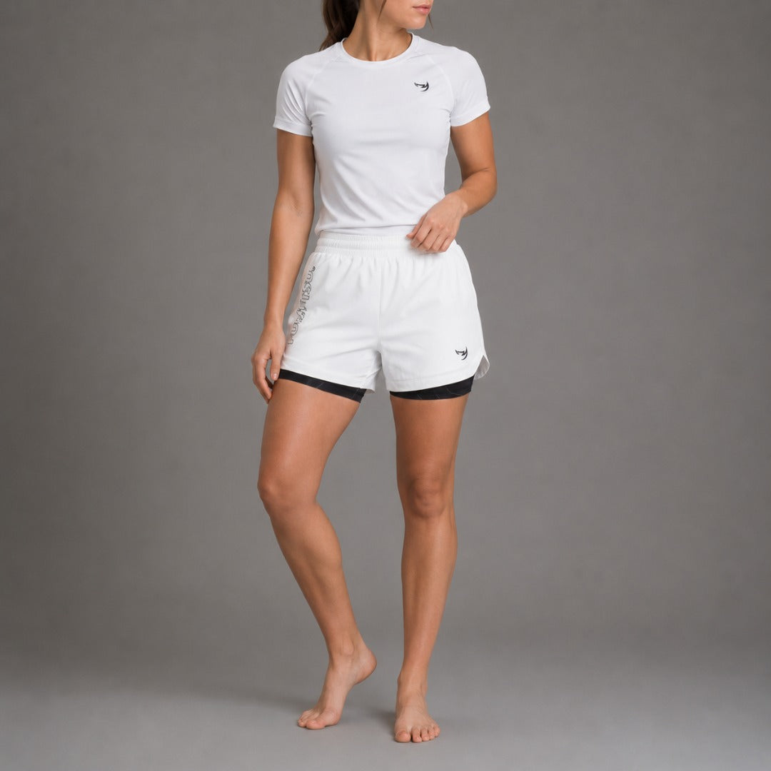 Fumetsu Icon Womens Dual Layer Fight Shorts White/Black
