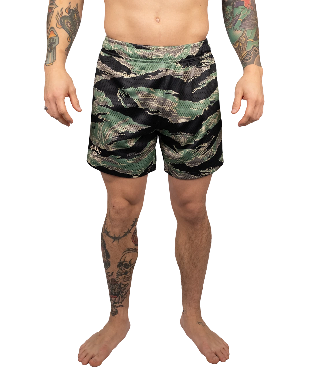 Scramble Mesh Hybrid Grappling Shorts Tiger Camo in Tiger camo, front view
