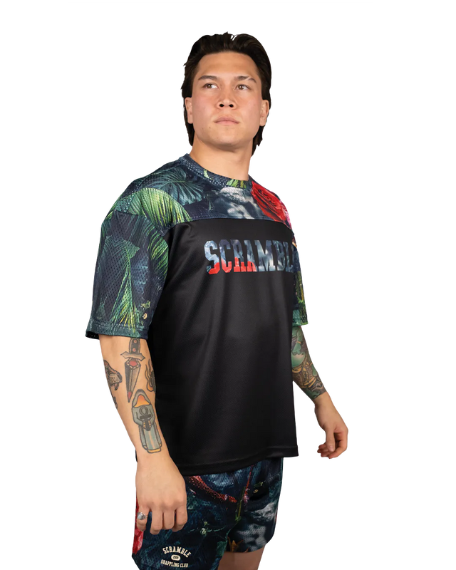 Scramble Mesh Hybrid Grappling Top Ohana Camo in Ohana floral camo, view 2 of 7