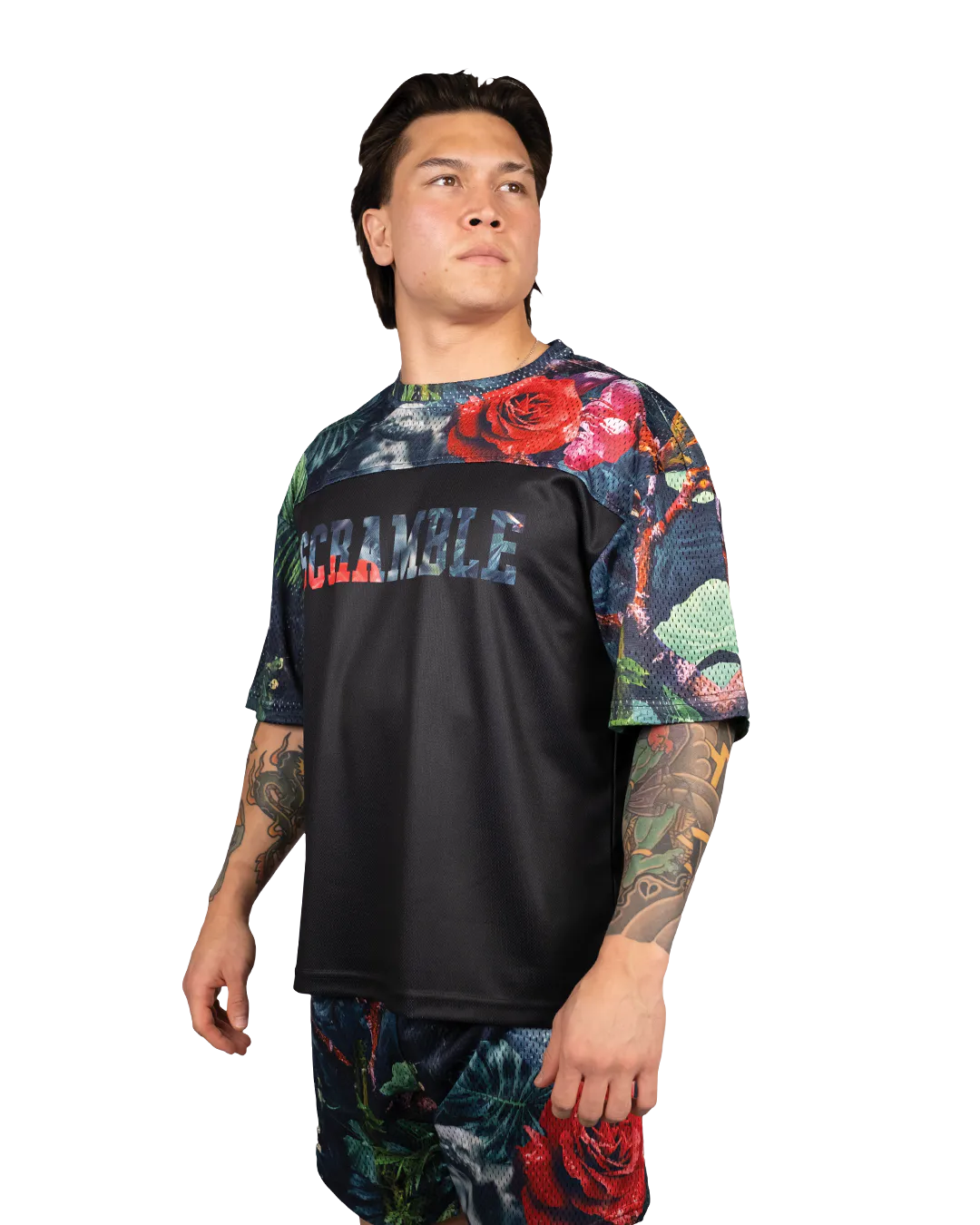 Scramble Mesh Hybrid Grappling Top Ohana Camo in Ohana floral camo, view 3 of 7