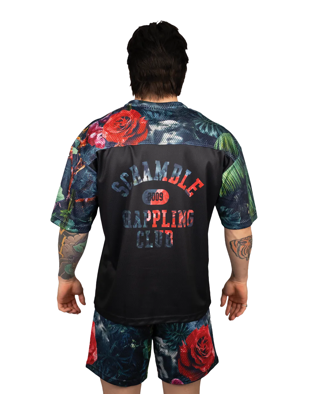 Scramble Mesh Hybrid Grappling Top Ohana Camo in Ohana floral camo, view 4 of 7