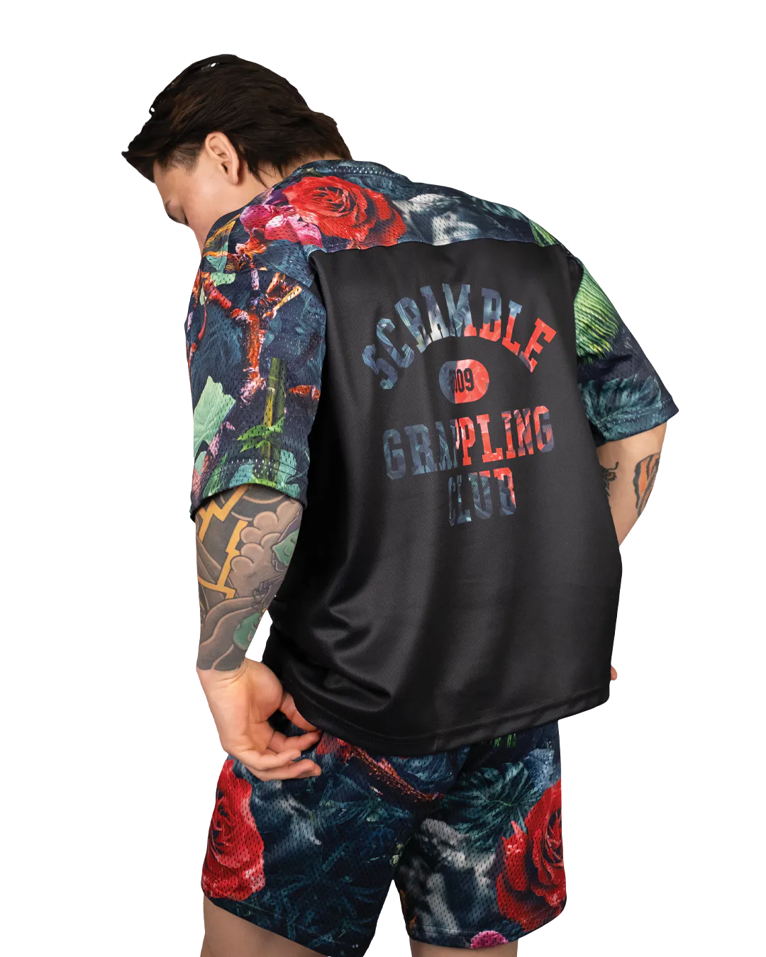 Scramble Mesh Hybrid Grappling Top Ohana Camo in Ohana floral camo, view 5 of 7
